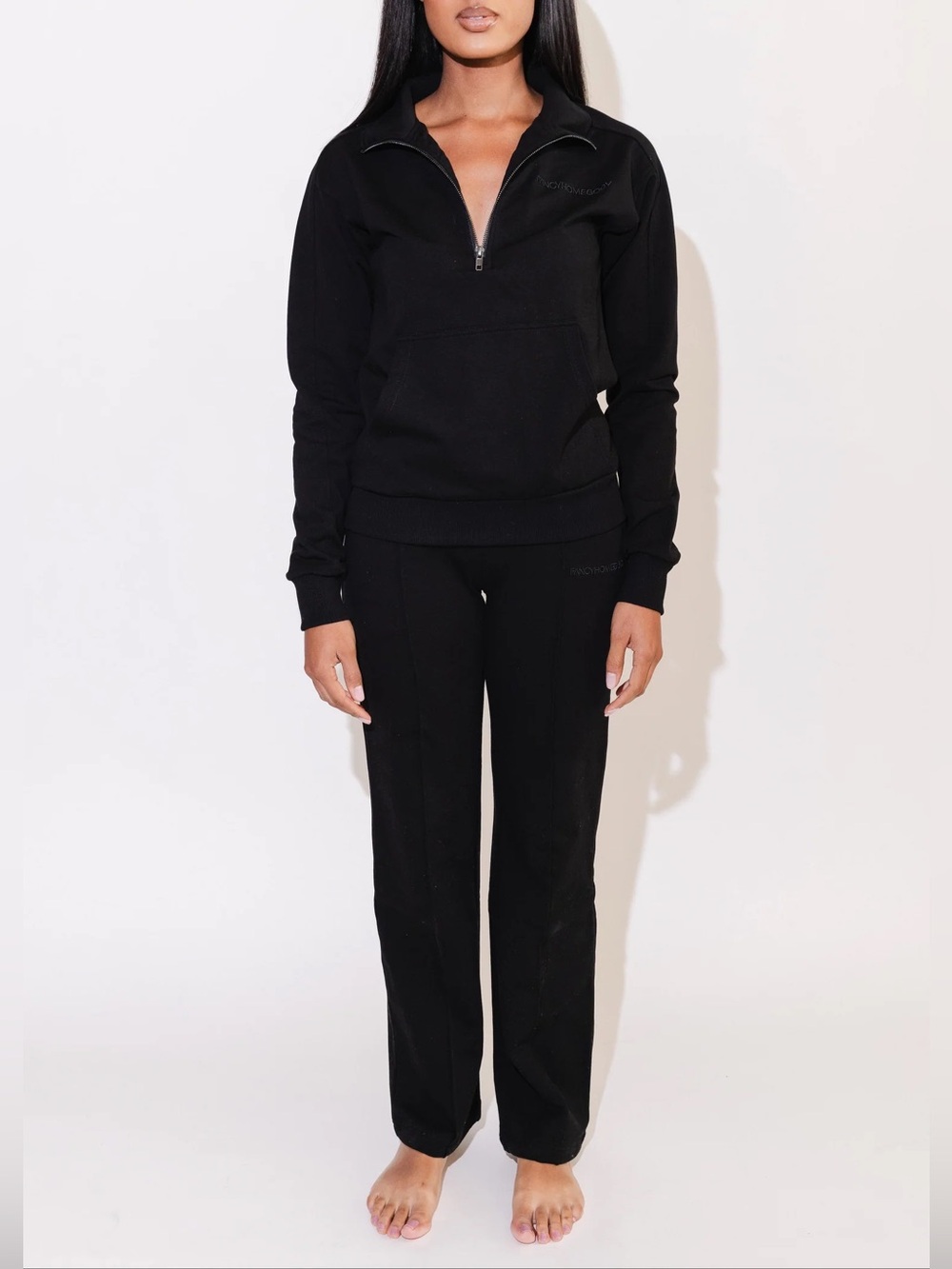 Fancy Homebody Essential Stretch Half-Zip Tunic Set - Black